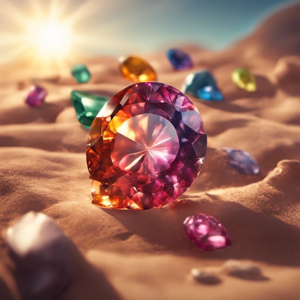 Gemstones Gleam in Hyperrealistic Desert Sun
