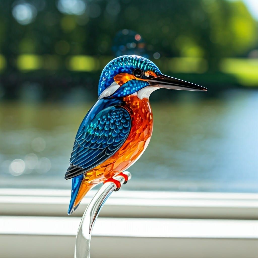 Glass Kingfisher Figurine with Ethereal Glow