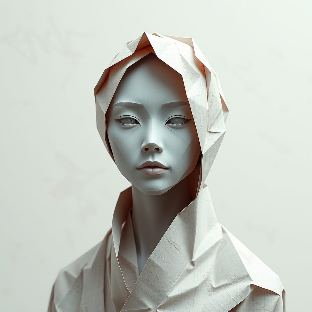 Serene Origami Self-Portrait in Soft Focus