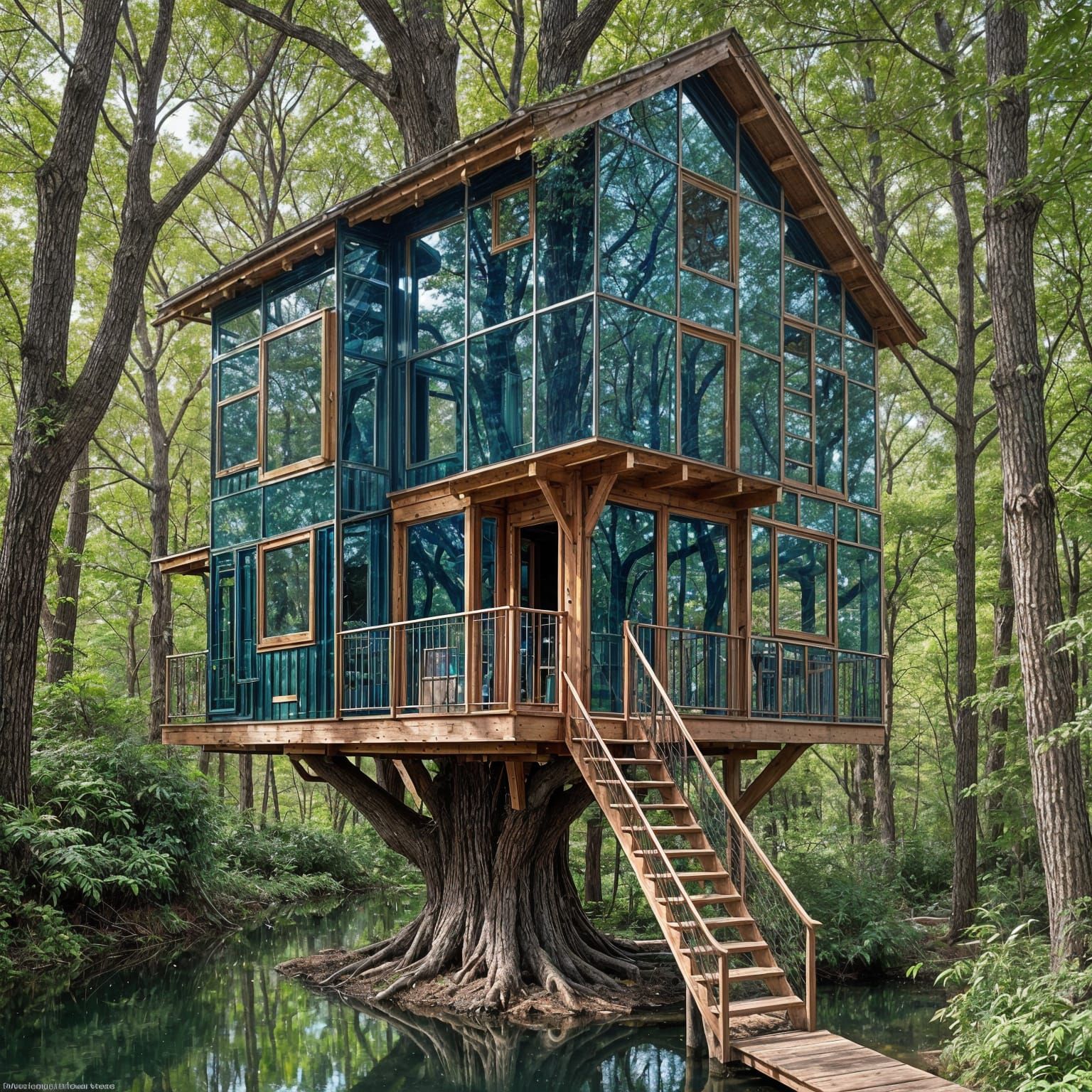 Mirrored Treehouse with See-Through Blues