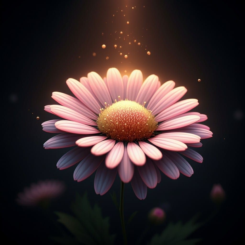 Luminous Daisy with Pink Illumination in Matte Painting Styl...