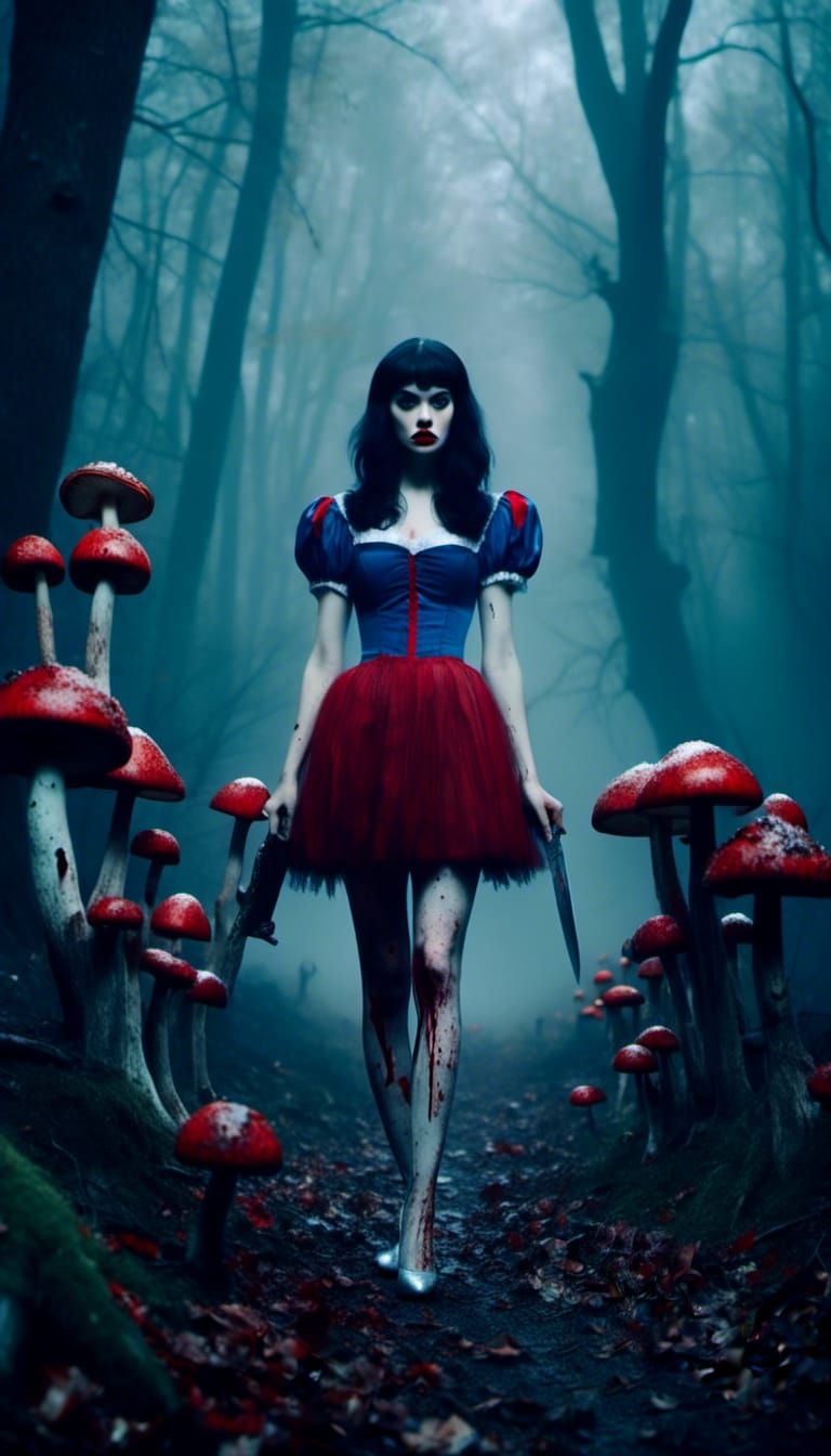 Macabre Snow White in Foggy Forest