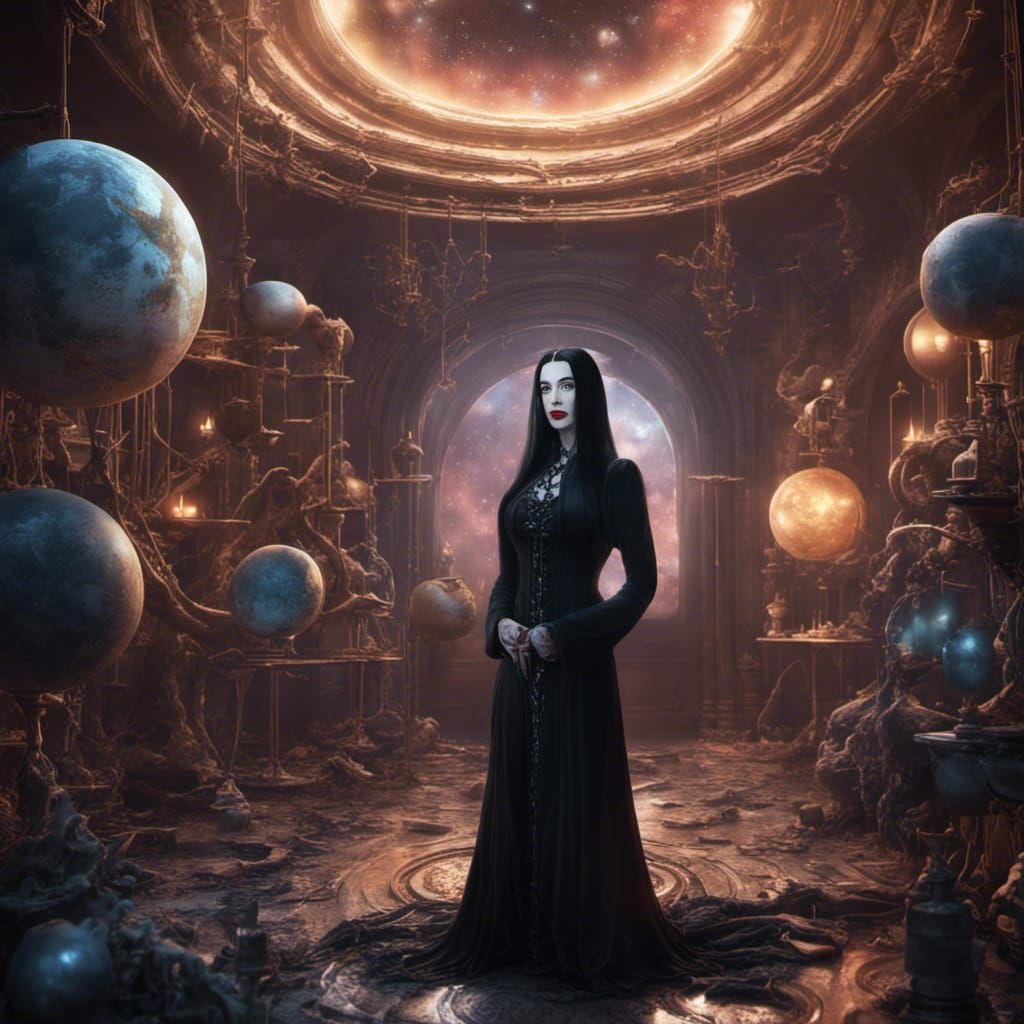Morticia Addams as Astrophysicist: Detailed Matte Painting