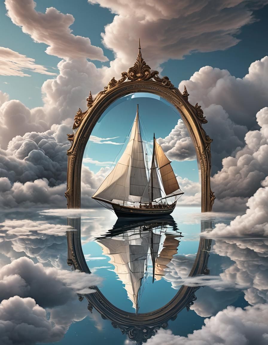 Dreamy Sailboat on Lake of Clouds