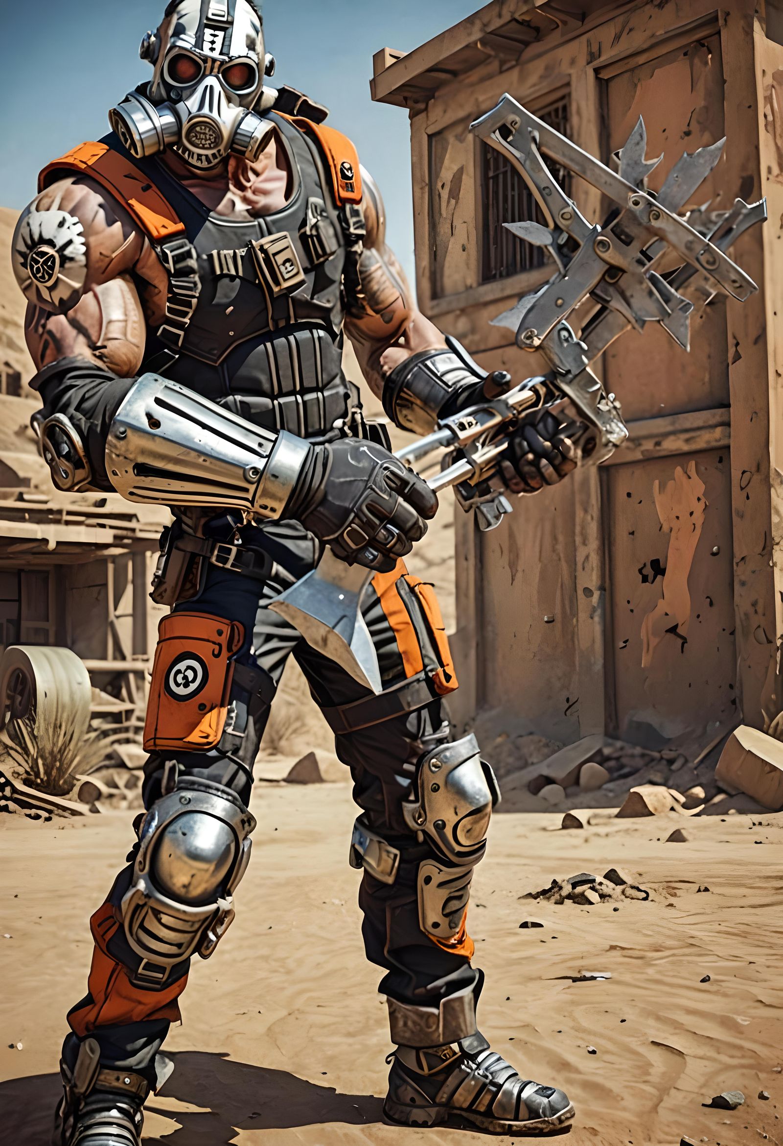 Hyperrealistic Psycho Brute with Saw in Borderlands Style