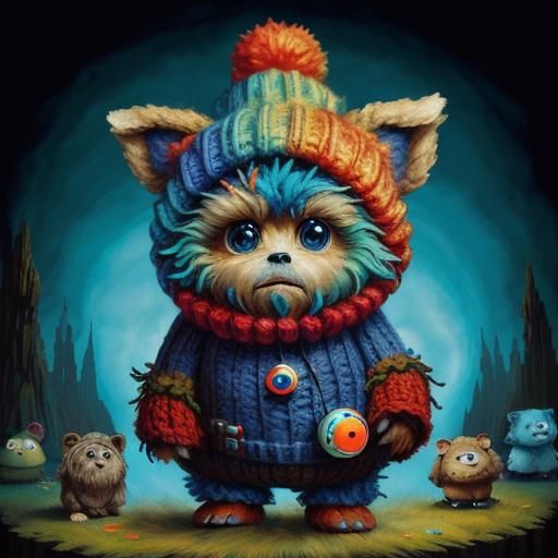 Fluffy Ewok with Big Eyes in Whimsical Style