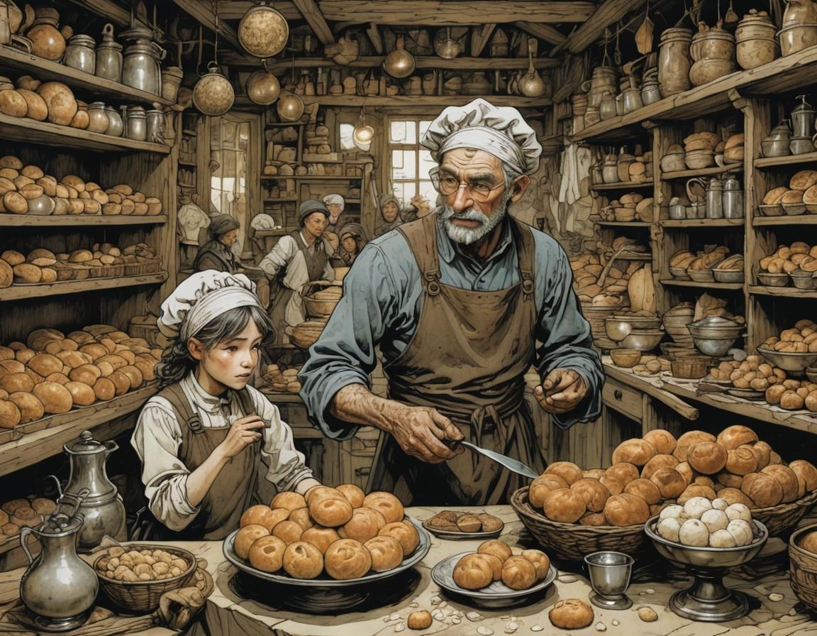Intricate Bakery Scene in Expressive Style