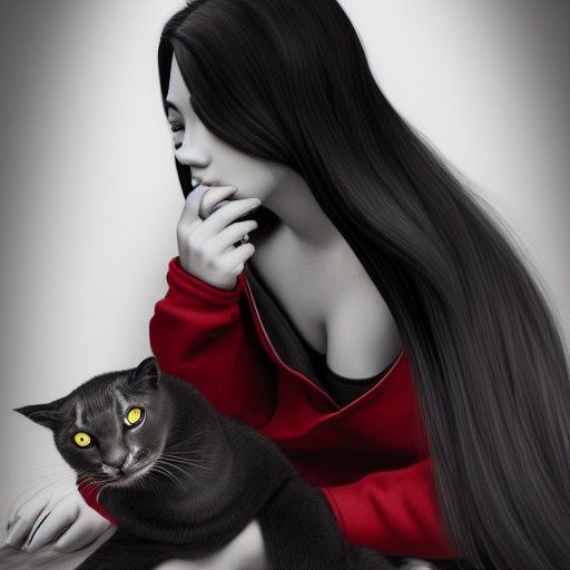 Curvy Woman with Cat in Hyper-Realistic Style