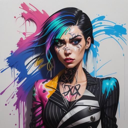 Fashionable Pinstripe Woman in Graffiti Art Style