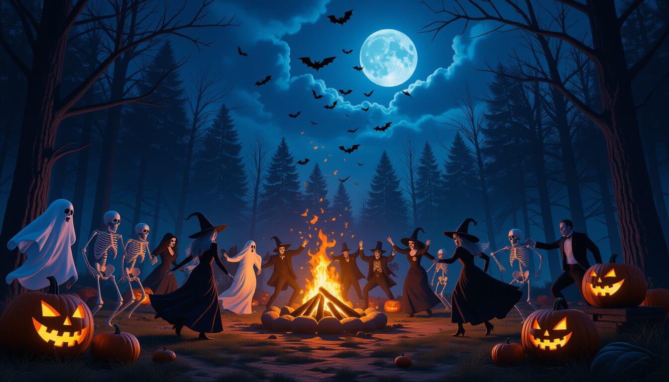 Halloween Forest Party: Skeletons, Ghosts, Witches Dance