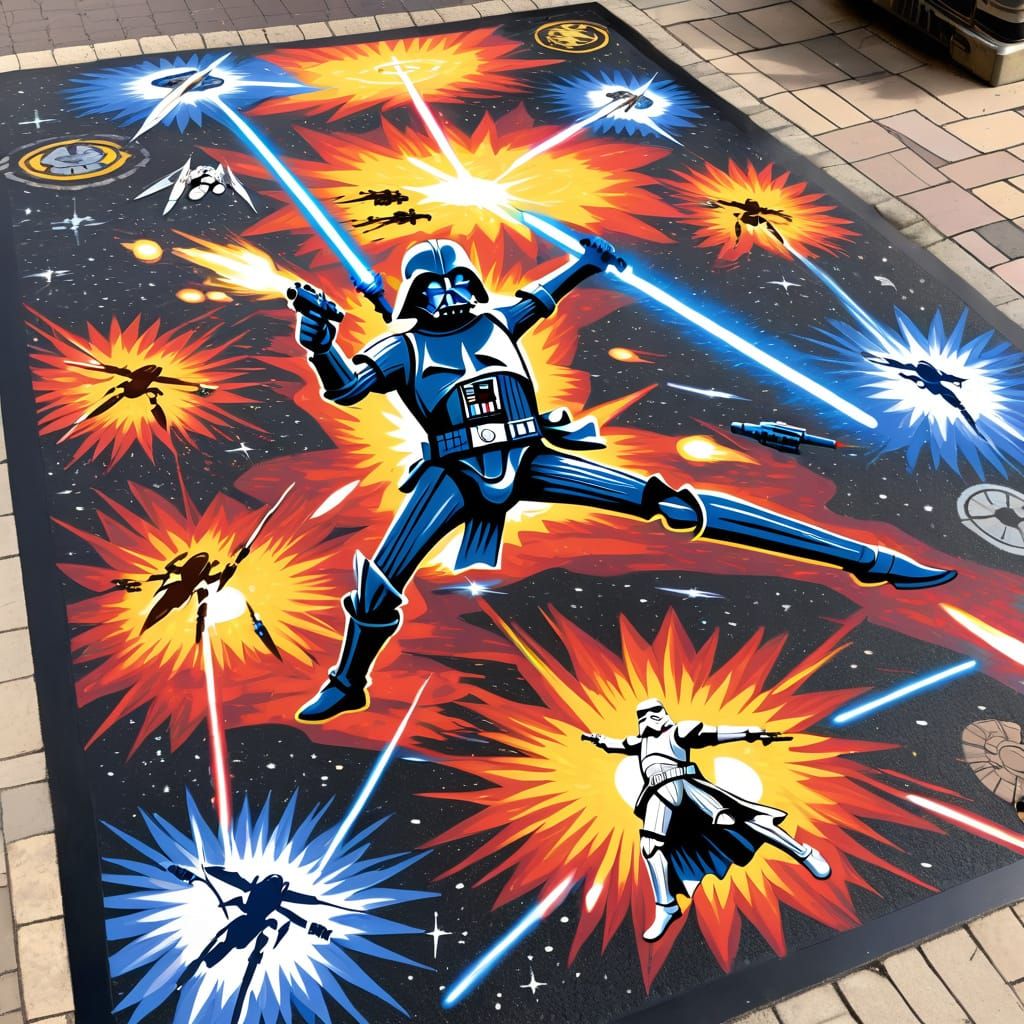Star Wars Battle Rendered as Pavement Art