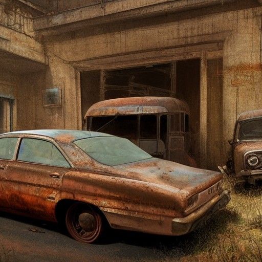 Rusted Car in a Strange Place: Hyperrealistic VRay