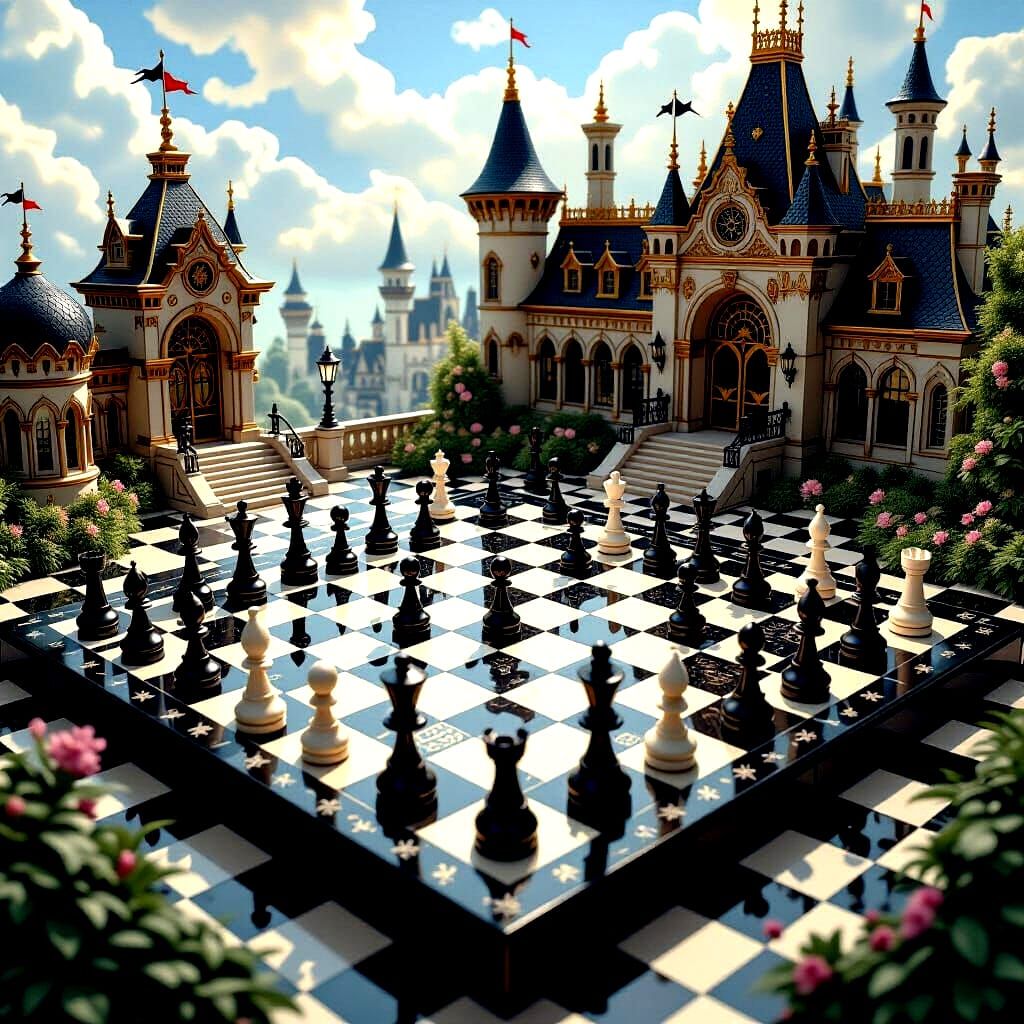 Miniature Kingdom Battles on Chessboard in Art Deco Style