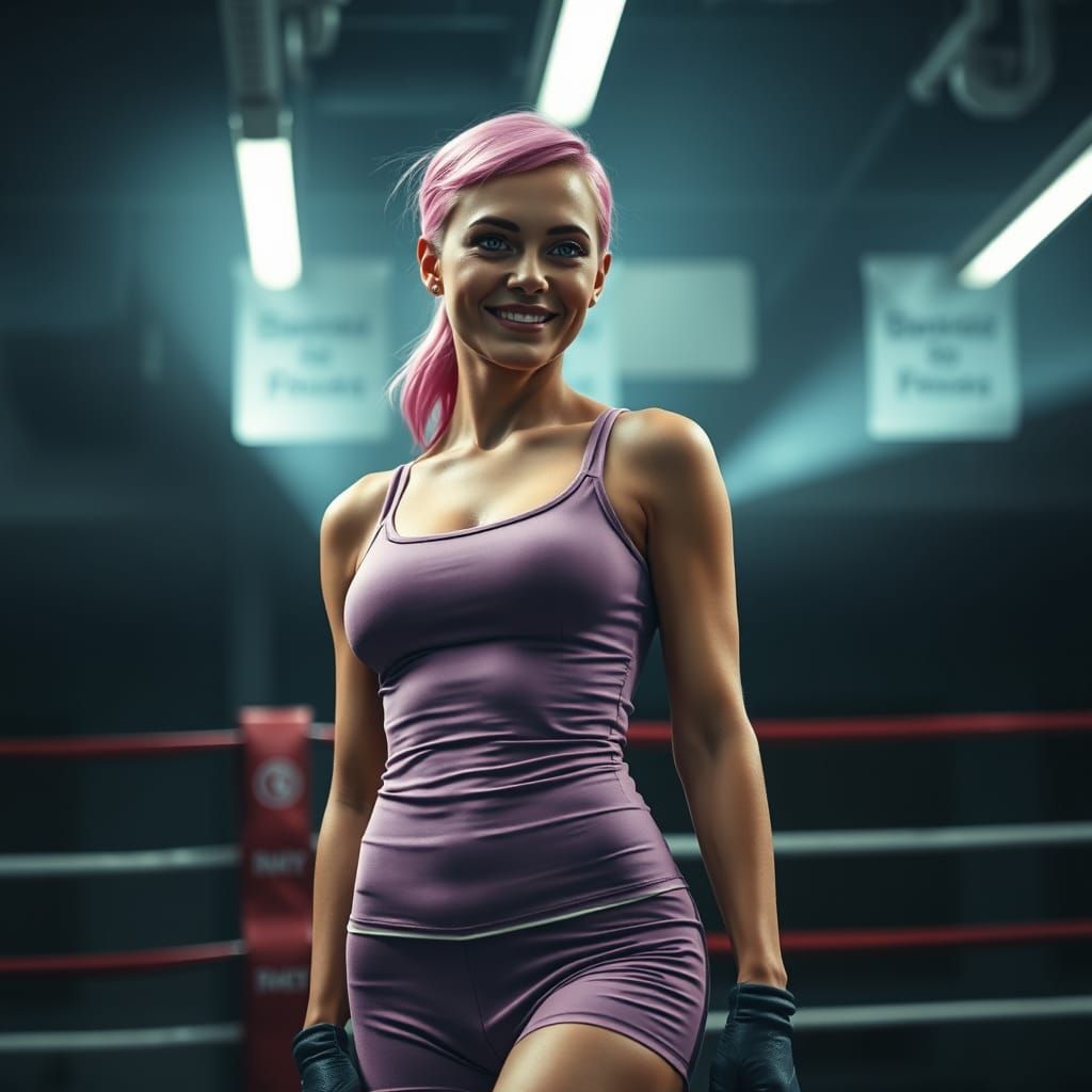 Pink-Haired Boxer in Moody, Hyperrealistic Digital Art