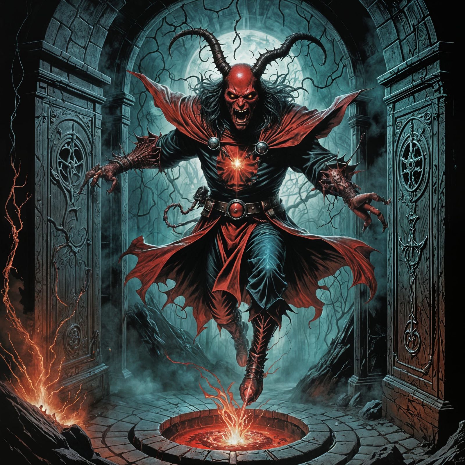 Demonic Cherry Attacks Wizard: Colorful Comic Book Illustrat...