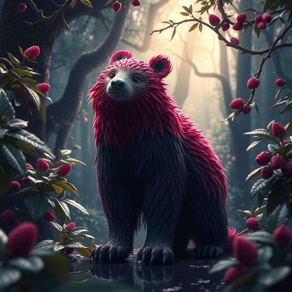 Raspberry-Bear-Berry Hybrid in a Lush Forest