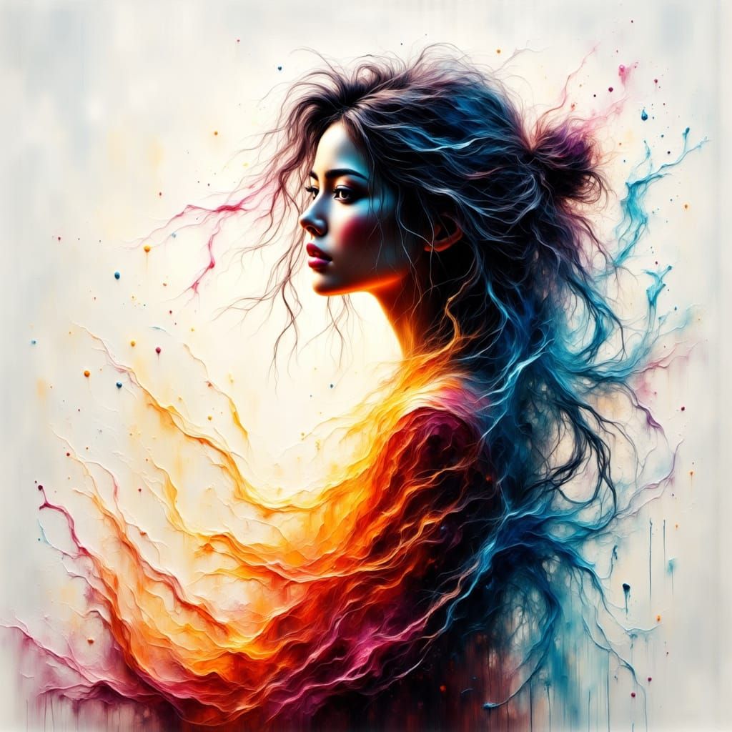 Elegant Water Silhouette of a Woman in Vibrant Colors