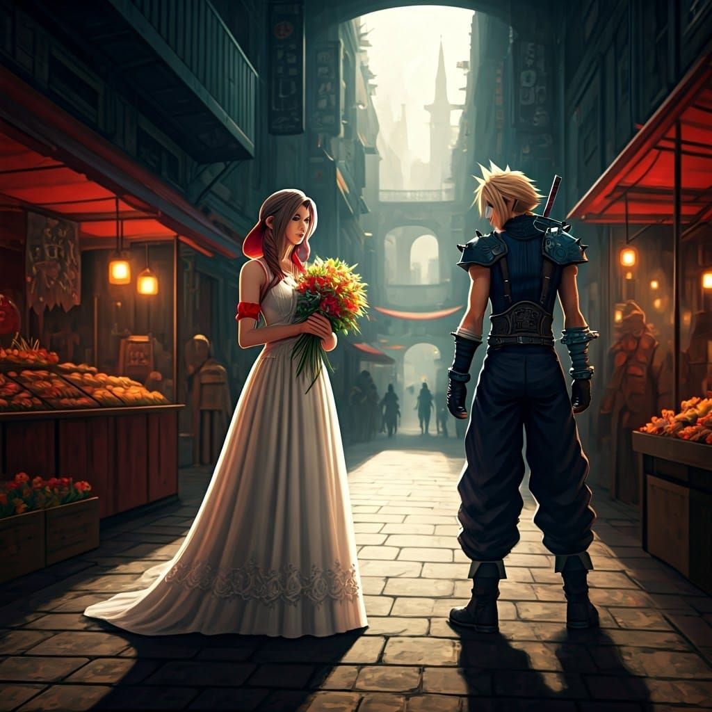 Chiaroscuro Portraits of Aeris and Cloud in Haunting Midgar ...