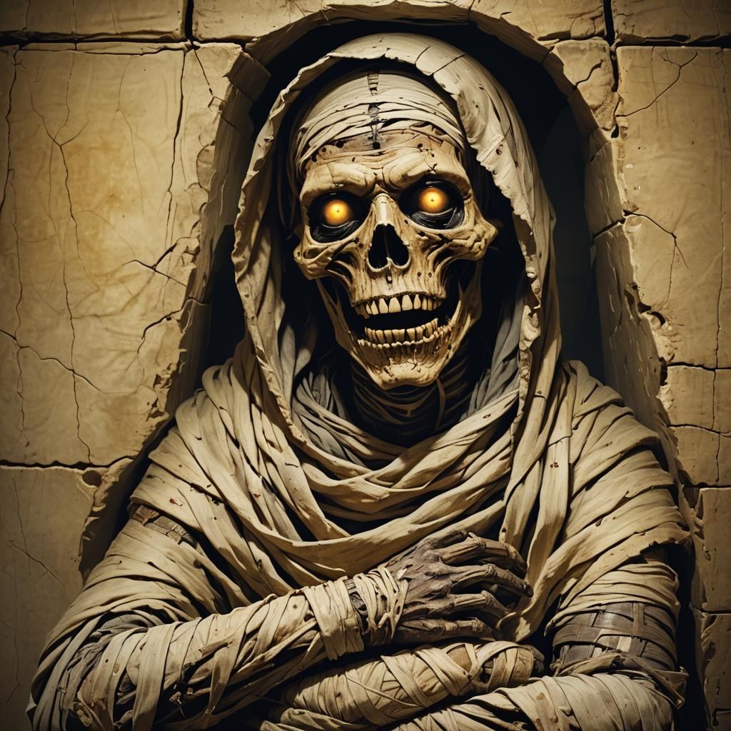 Creepy Mummy Awakens with Glowing Eyes