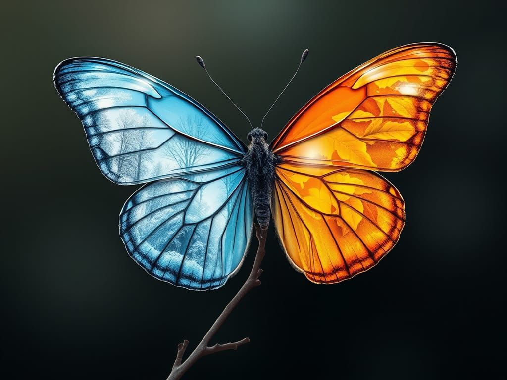 Winter Autumn Butterfly in Fantasy Realism Style