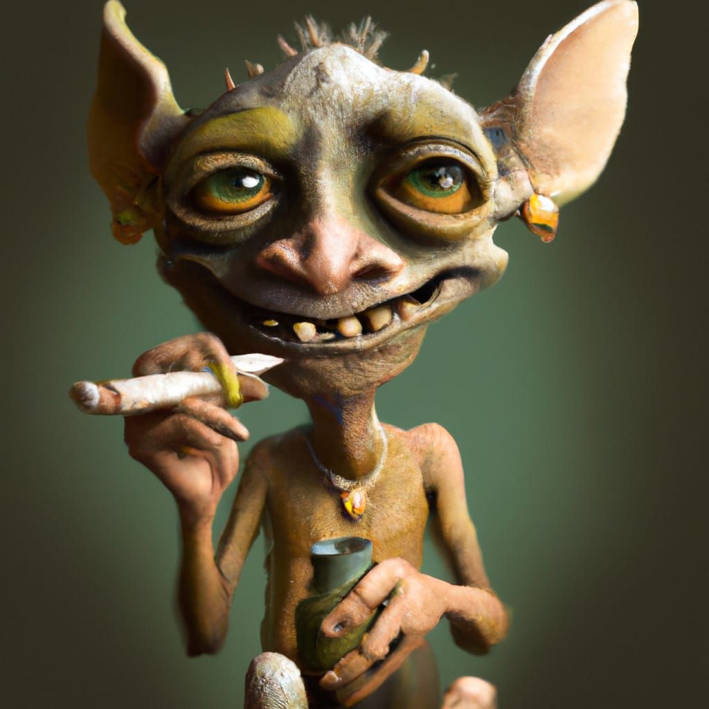 Chibi Goblin Smoking Cigar Digital Illustration