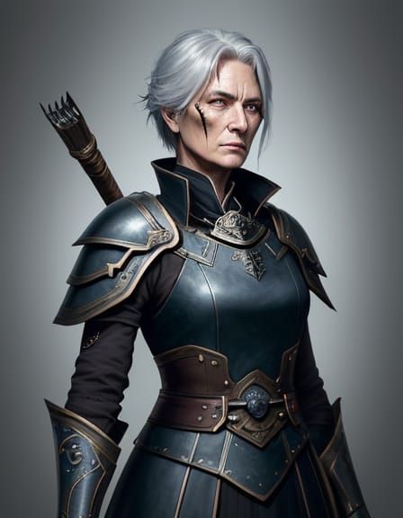 Woman Paladin Commander with Scarred Face in Detailed Fantas...