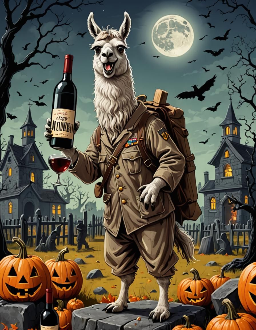 Anthropomorphic Llama in WWII Costume Celebrates Halloween