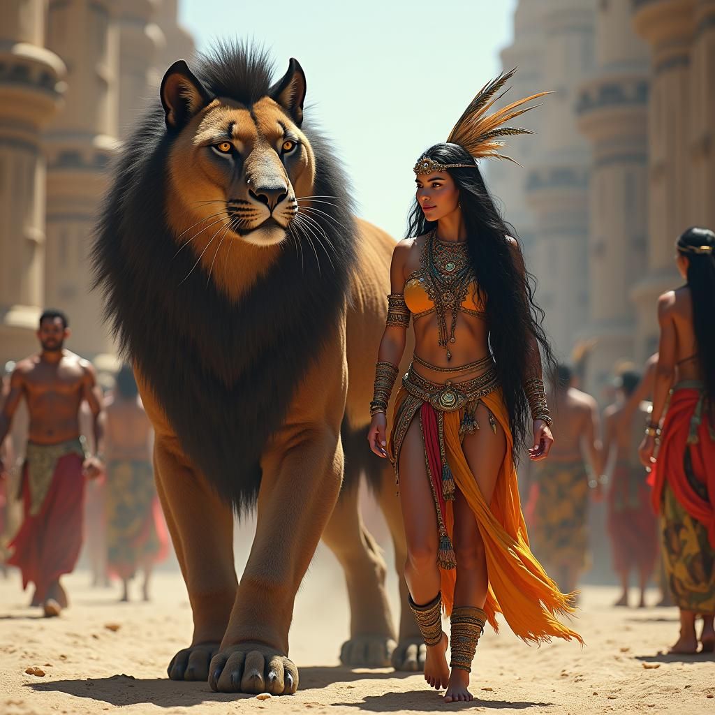 Woman with Puma in Ancient Tiano City