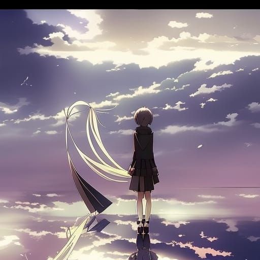 Lonely Anime Girl in Manga Style