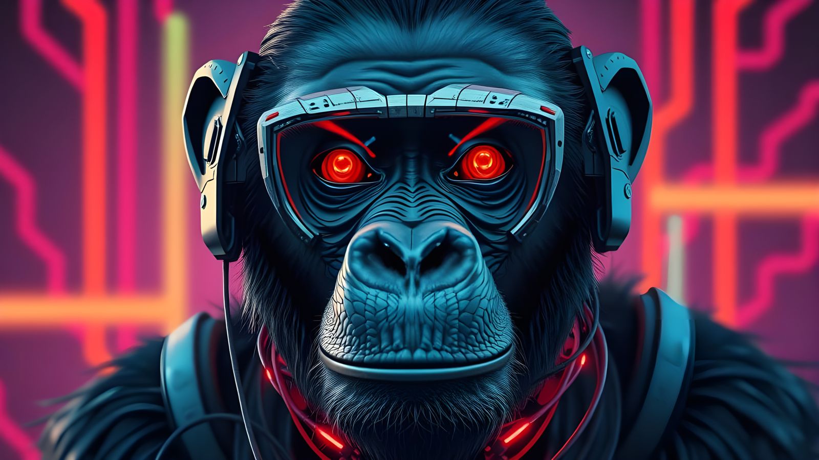 Cyberpunk Chimpanzee Portrait in Hyper-Realistic 8K
