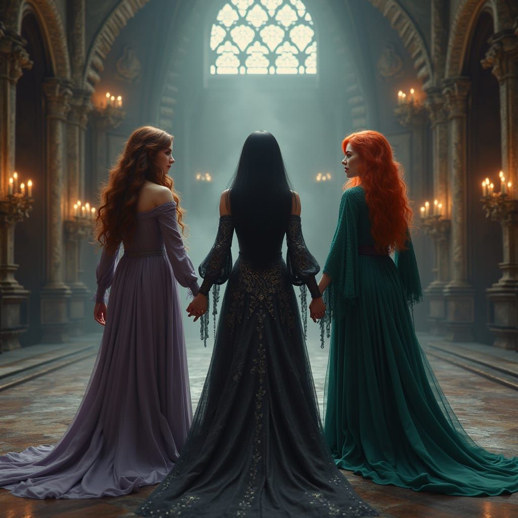 Mystical Wedding Circle with Dark Lavender, Elegant Black, a...