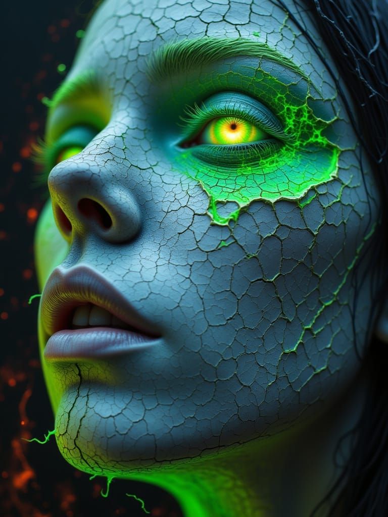 <lora:Cracked:1.0> modern, digital techniques, creating a dy...