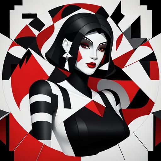 Geometric Portrait of a Girl in Cubist Art Deco Style