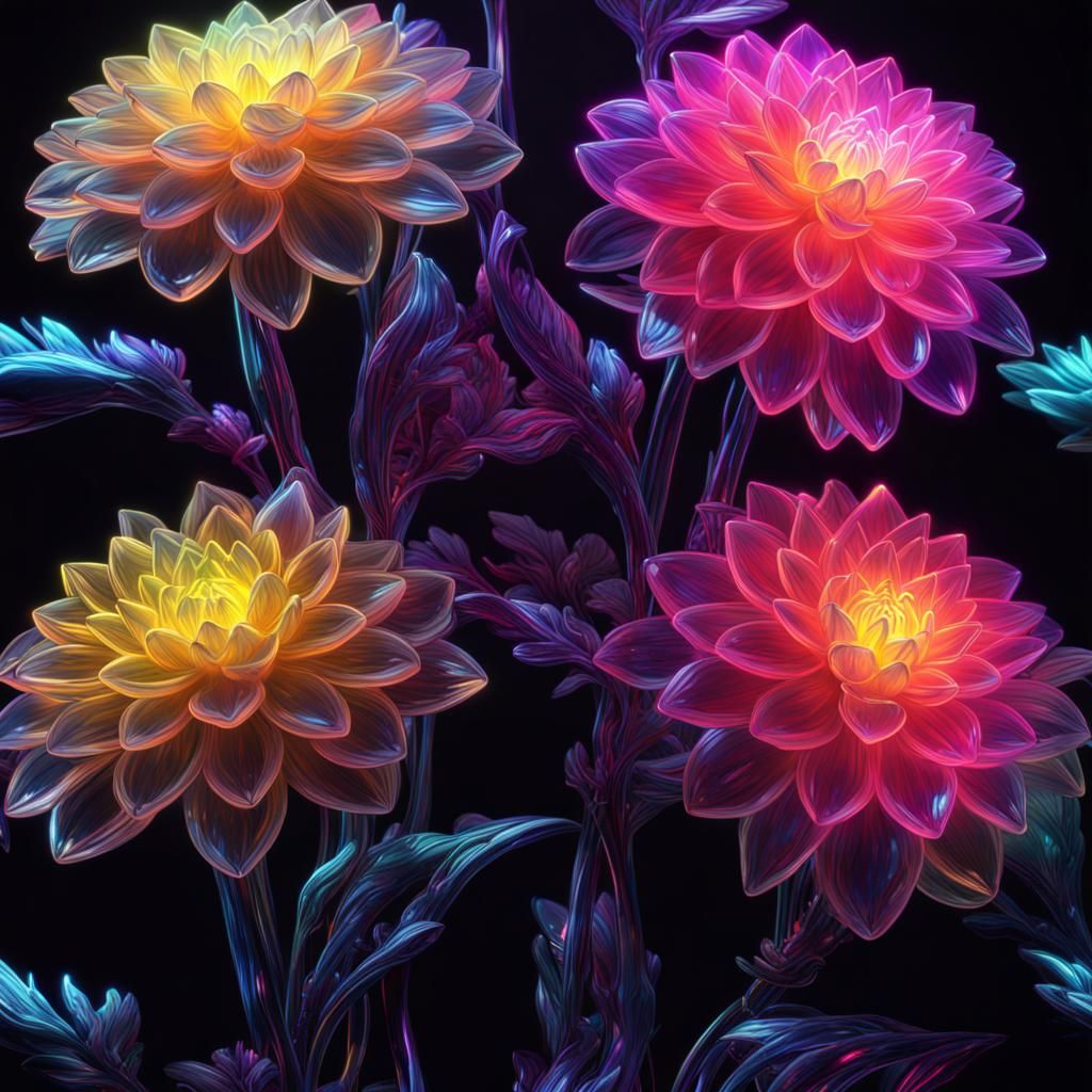 Neon Glass Dahlias with Blacklight Effect