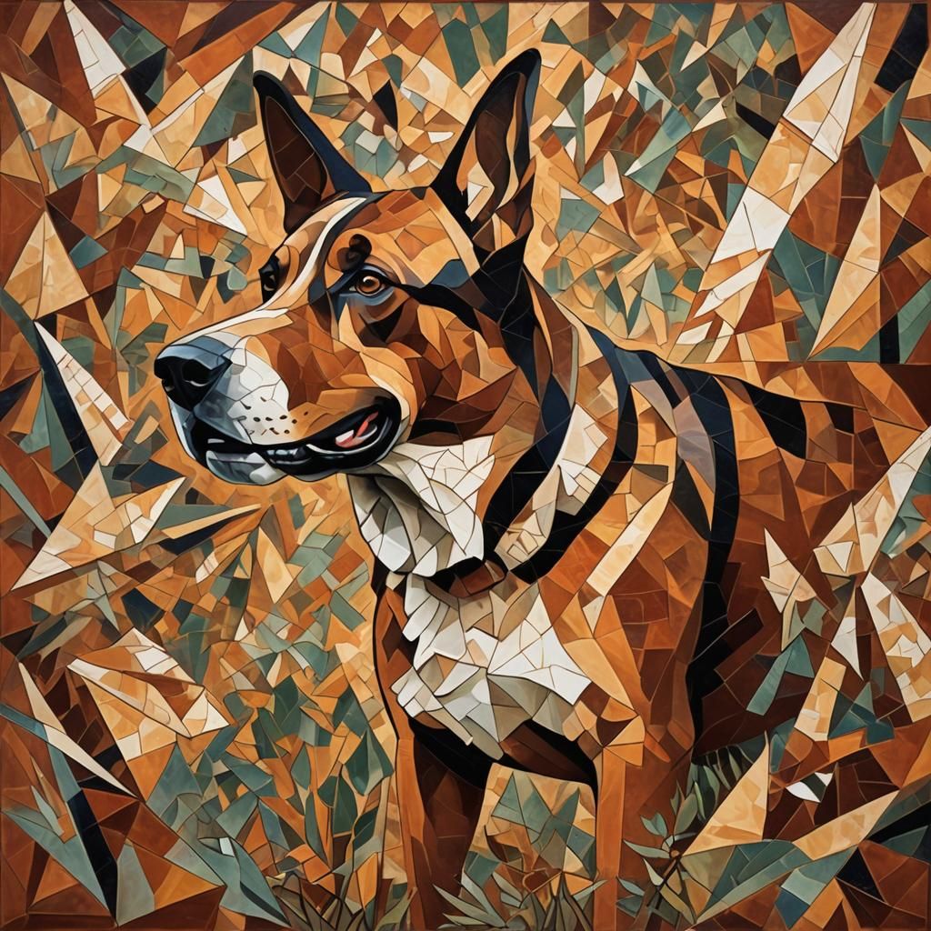 Cubist Hunting Dog with Tongue Out