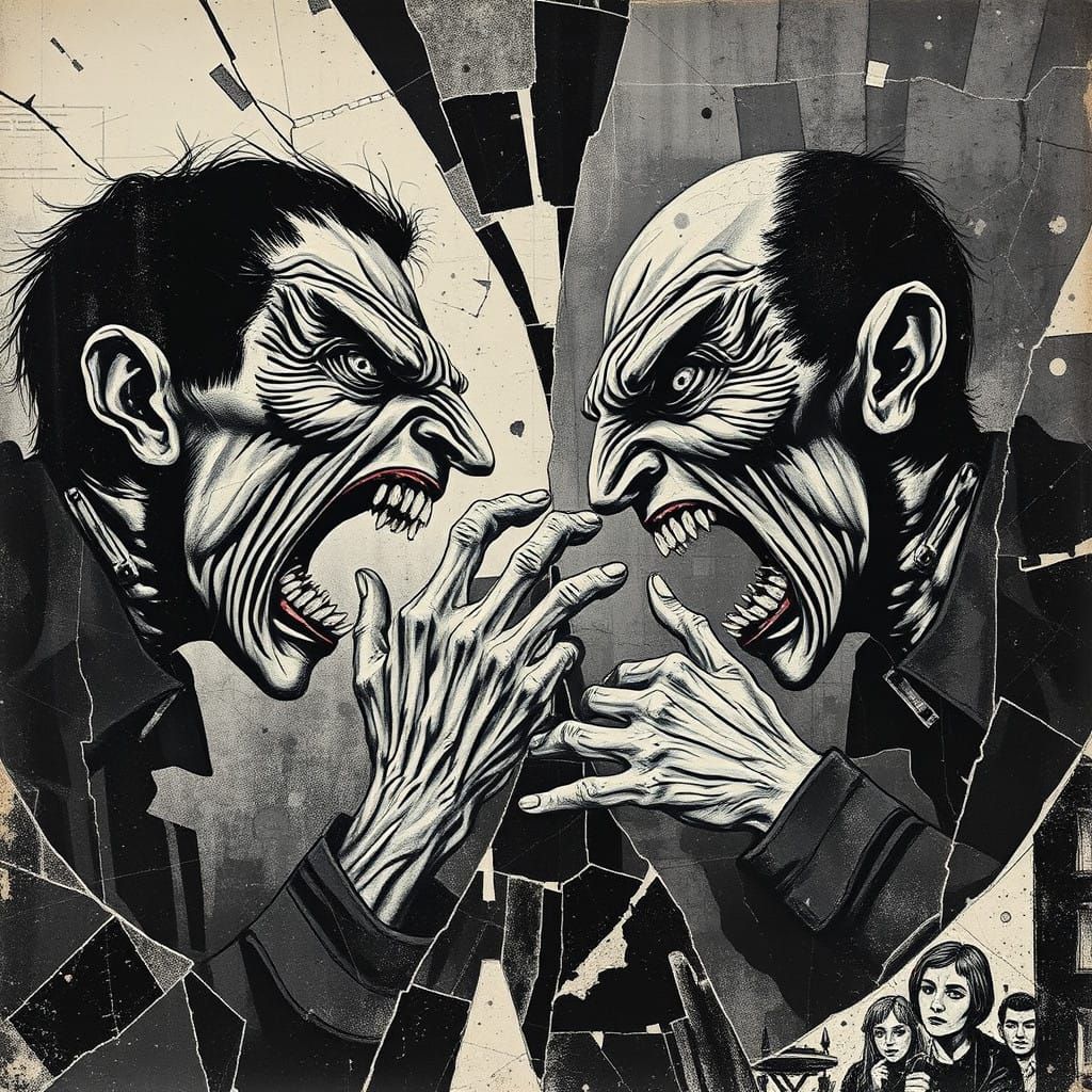 Dissonant Monochromatic Figures Clash in Grunge Collage