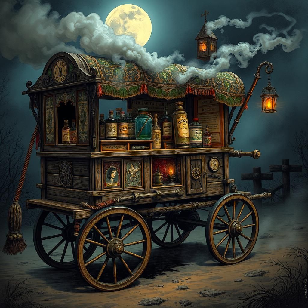 Mystical Apothecary Cart Under Moonlight