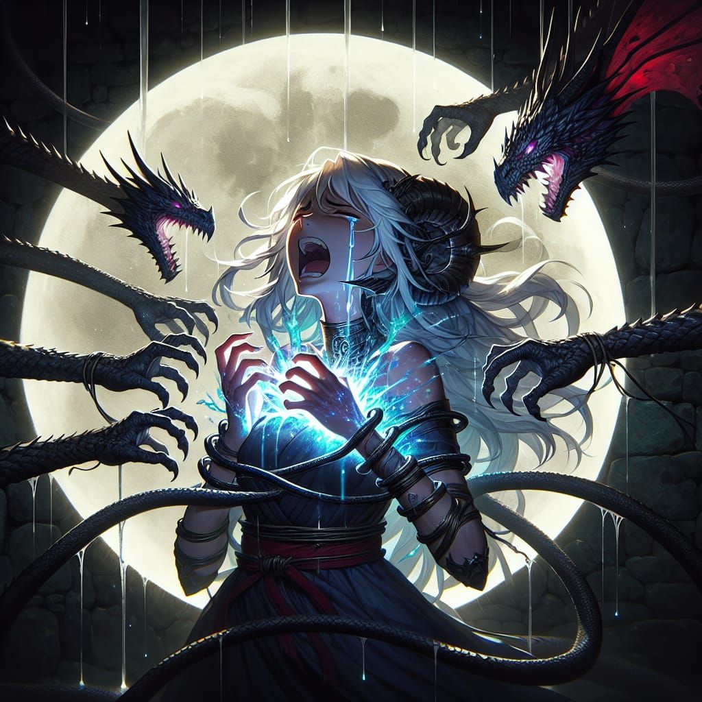 Dragon Woman in Dark Dungeon, Anime Illustration