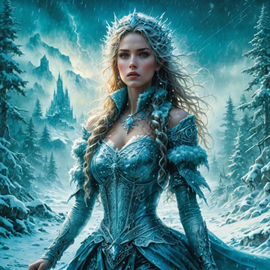 Icy Beauty in Snow Storm: Hyperrealistic 8K Art