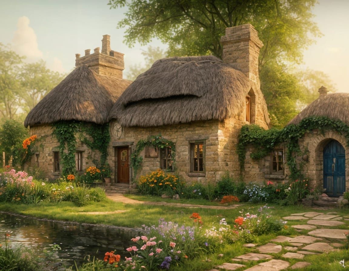 Romantic Fantasy Cottage Scene