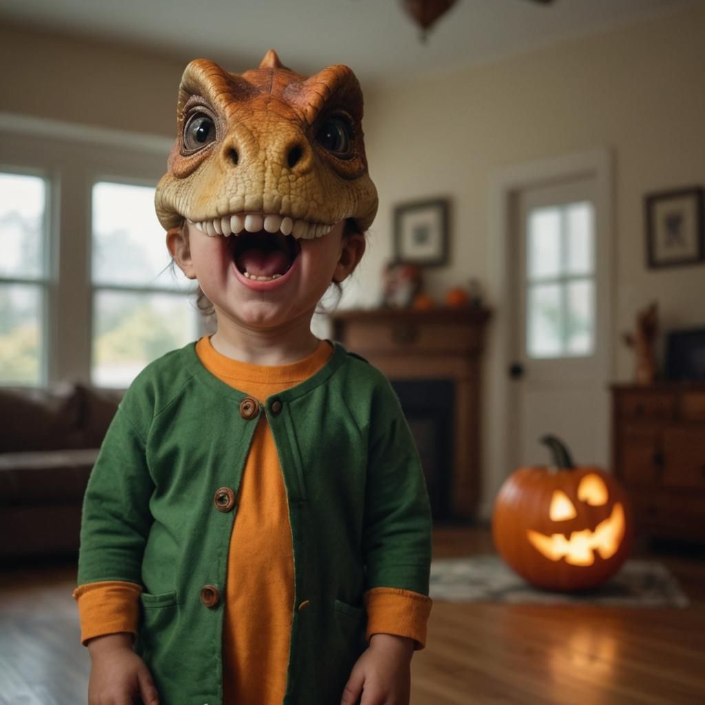 Child in Dinosaur Costume for Halloween