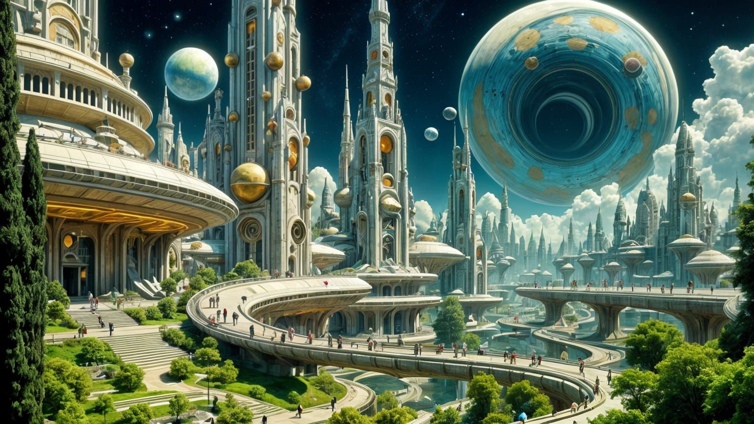 Futuristic Sci-Fi Cityscape with Advanced Tech and Spaceport