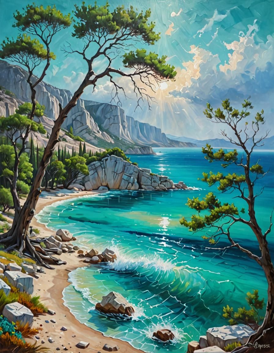 Ancient Greece: Ocean Storms in Vivid Oil Painting