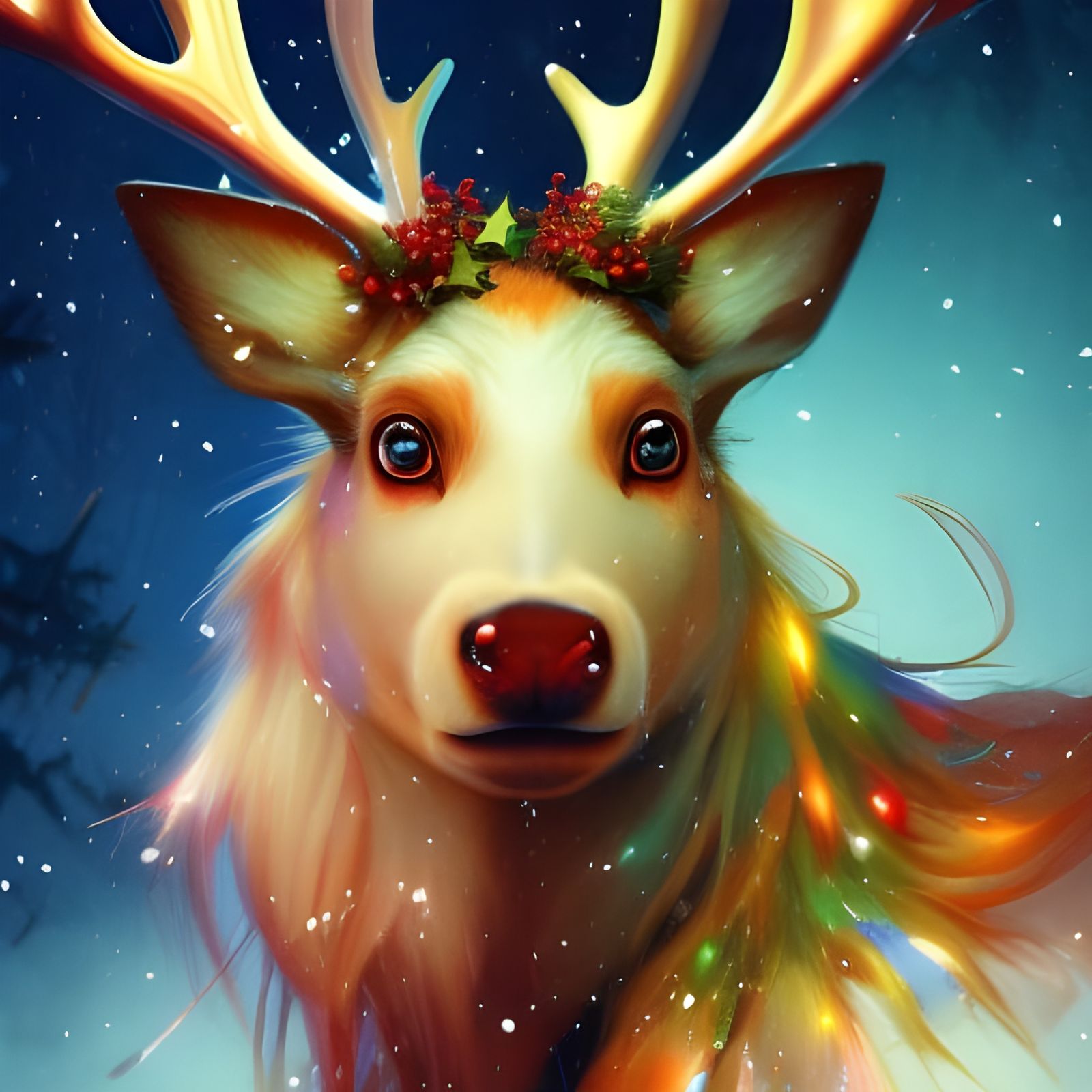 Festive Christmas Reindeer Portrait in Digital Art Style