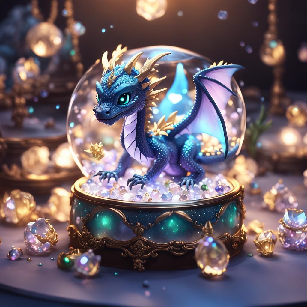 Cute Baby Dragon in Jewelry Box: 3D Anime Art