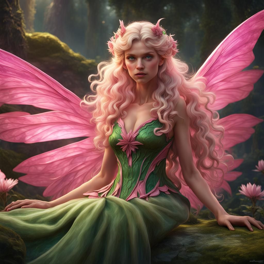 Blonde Fairy with Pink Wings: Detailed Fantasy Art