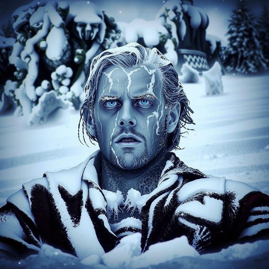 Epic Cinematic Portrait of Frozen Jack Torrance in Snowy Lan...