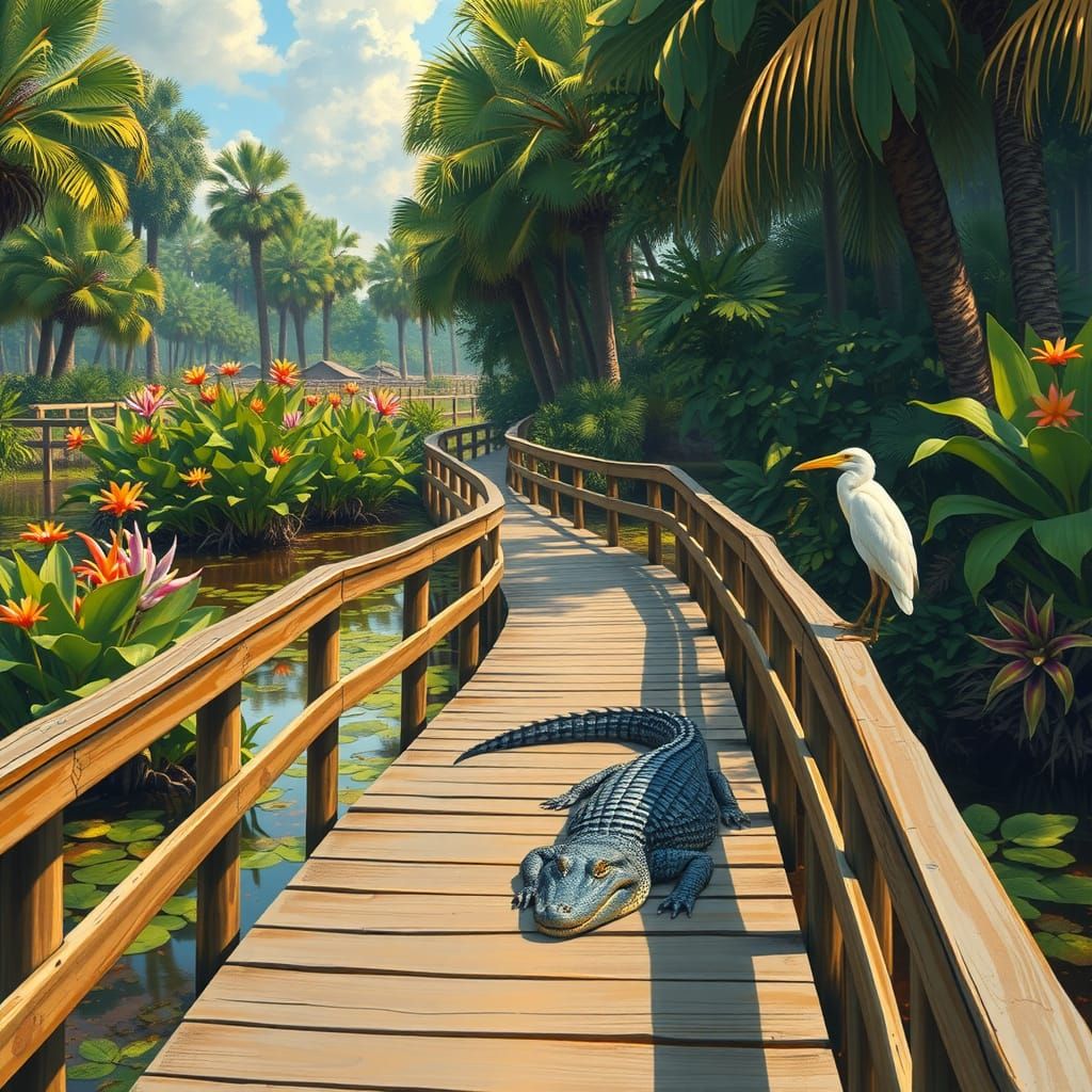 Surreal Florida Boardwalk in Warm Golden Light