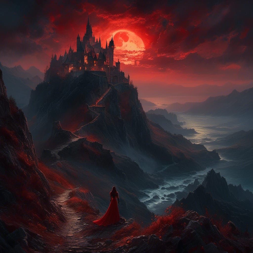 Medieval Castle Dracula Ruins at Night