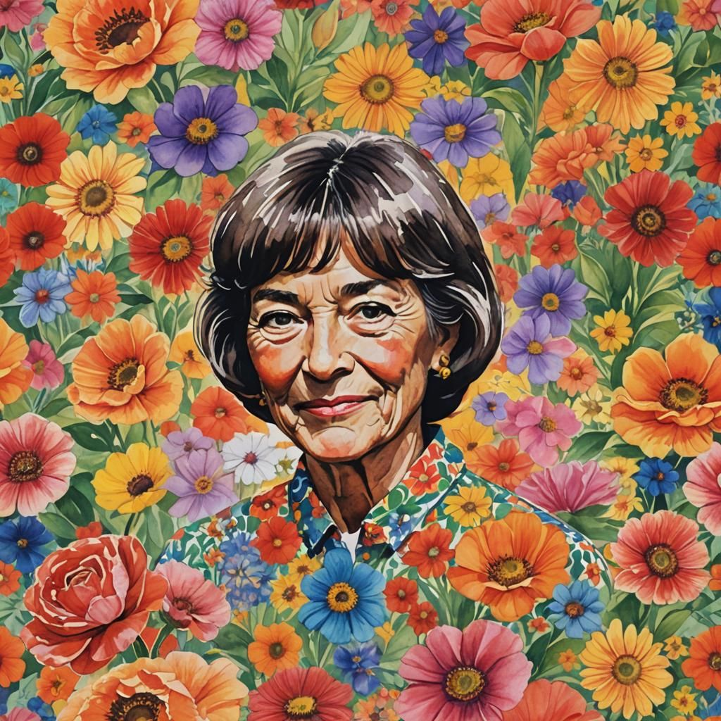 Colorful Floral Collage with Watercolor Text